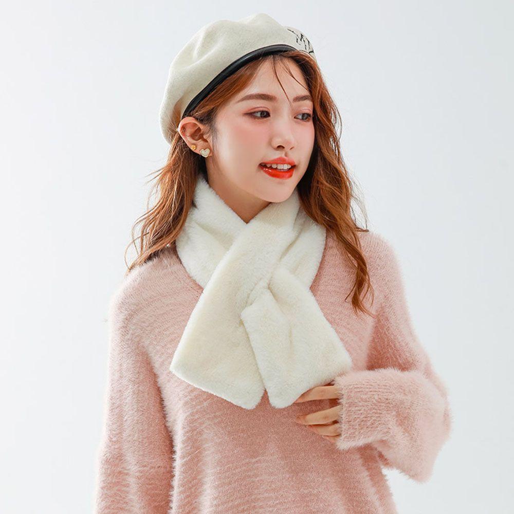 Elegant Shawl Faux Rabbit Fur Plush Neckerchief Wrap Neck Warmer Solid Color Cross Scarf