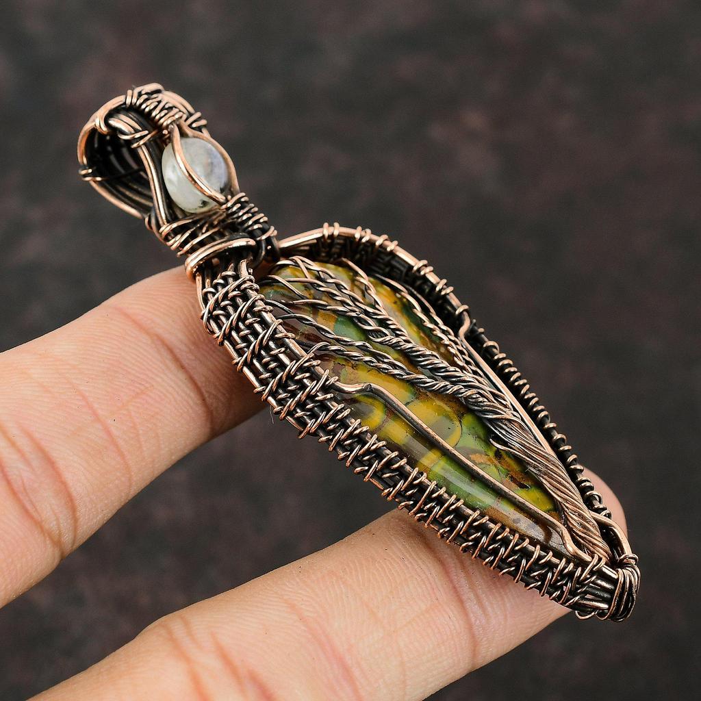 Подвеска из фруктовой яшмы «Дерево жизни», подвеска из медной проволоки с драгоценным камнем, украшения из радужного лунного камня, подвеска из проволоки ручной работы «Дерево жизни», украшения