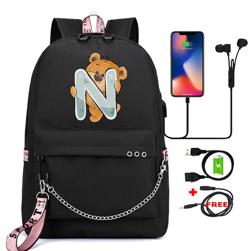 Рюкзак Little Bear с 26 английскими буквами, детская сумка для книг, школьная сумка для косплея для мальчиков и девочек, большой вместительный дорожный рюкзак для детей