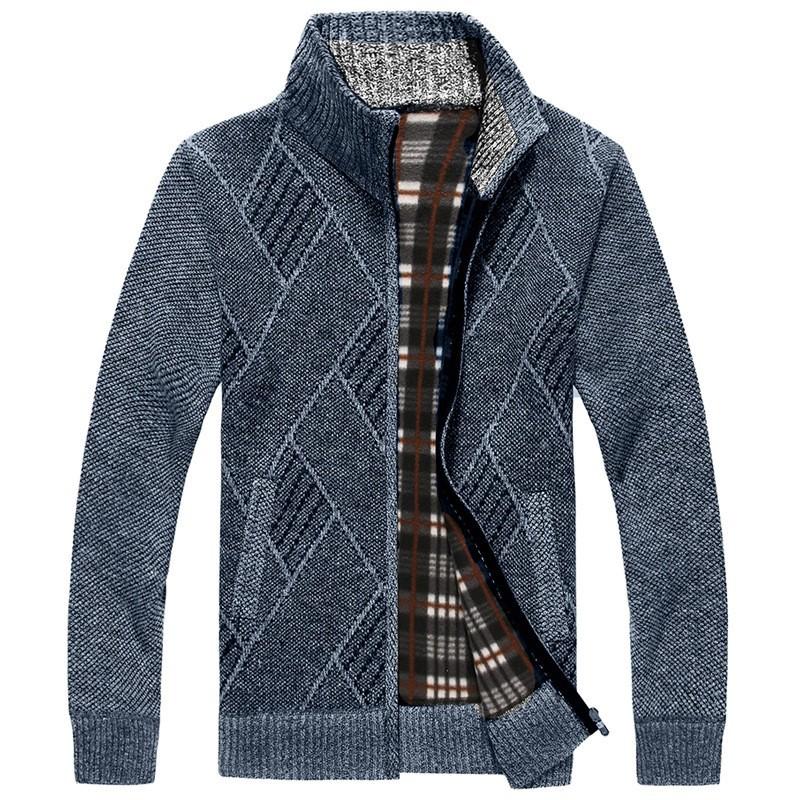 Осенний повседневный флисовый мужской кардиган с длинным рукавом, модный городской мужской вязаный свитер
