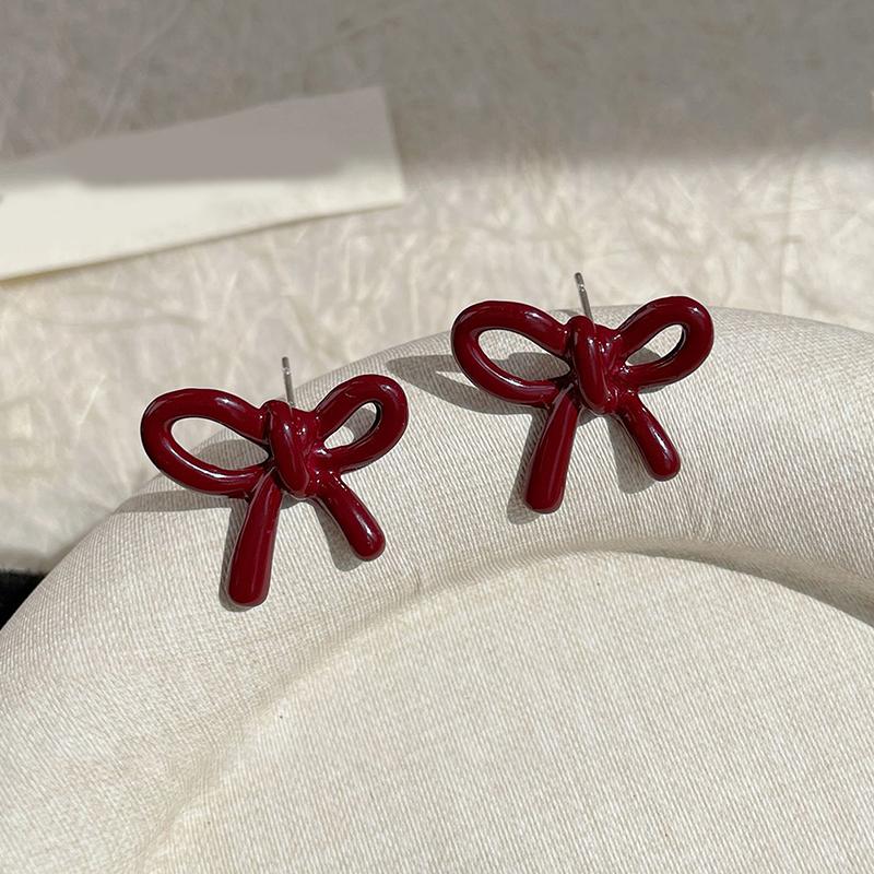 1 пара прекрасных нежных мини-сережек-гвоздиков с красным бантом для женщин и девочек, милые простые универсальные серьги, ювелирные аксессуары, подарки