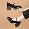 Mary Jane Shoes Thick Heel Small Leather Shoes Spring New Square Head Shallow Mouth One Word Belt Single Shoes Waterproof Table High Heels