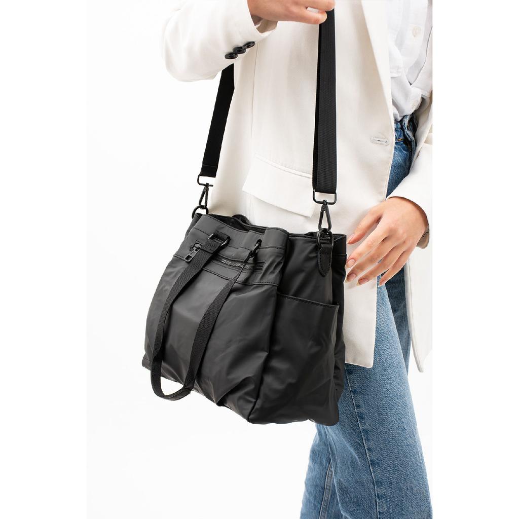 Women's Black Water Resistant 5 Compartment Adjustable Cross Strap Hand And Shoulder Bag