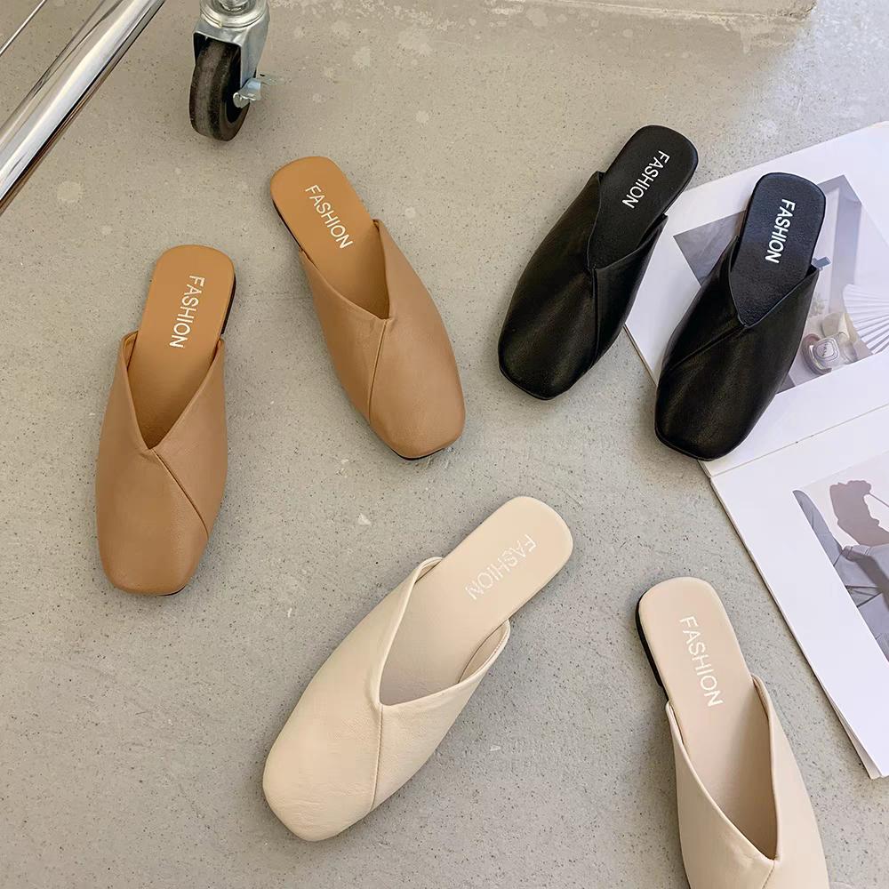 Полутапочки с закрытым носком, женские уличные тапочки, полутапочки без каблука, лоферы, сандалии Muller