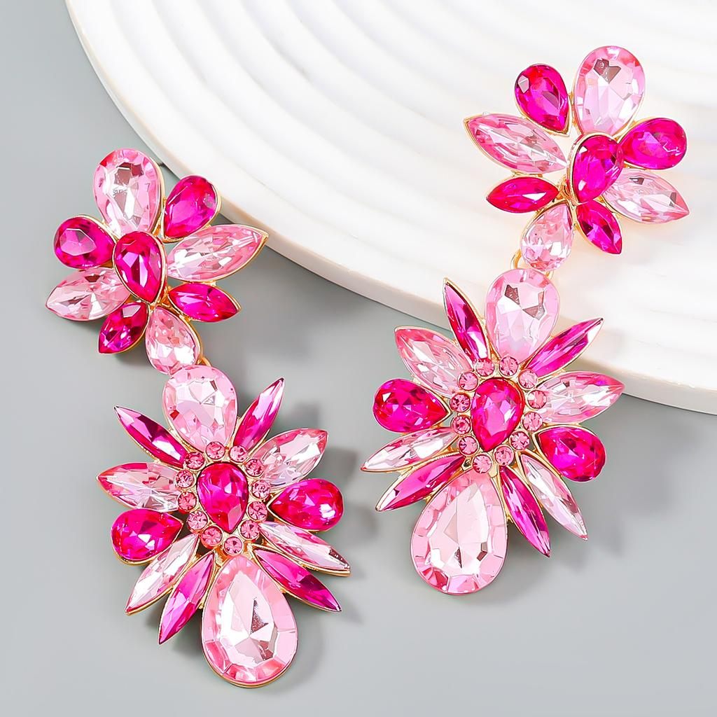 Crystal Flowers Dangle Geometric Earrings For Women Pendientes Bride Wedding Party Vintage Jewelry