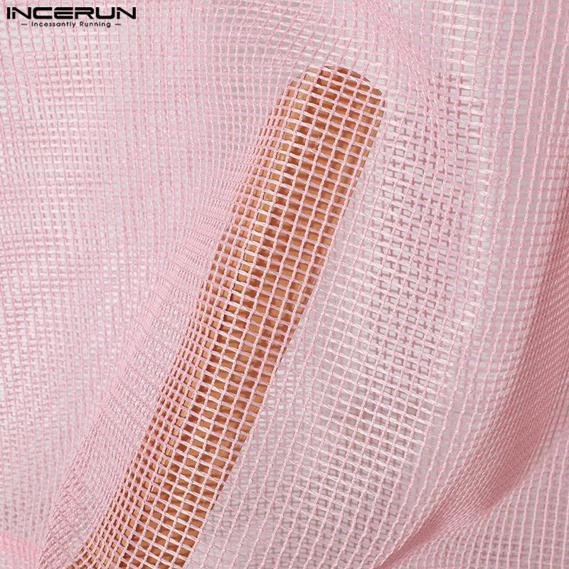 INCERUN Летние мужские топы без рукавов с сеткой, прозрачные, с ажурными боками, на шнуровке, с высоким и низким вырезом