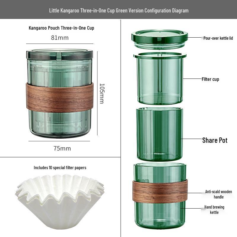 Portable 3-in-1 Retro Pour-Over Coffee Maker Set with Filter Cup