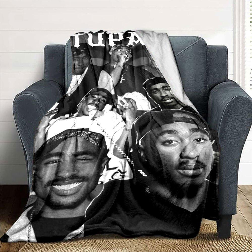 1 шт. Плед в стиле Hip Hop 2Pac, Мягкий, Легкий, Для всех сезонов, Многоцелевой плед для дивана, кровати, офиса и пикников, Французский стиль с культовыми обложками альбомов и цитатами