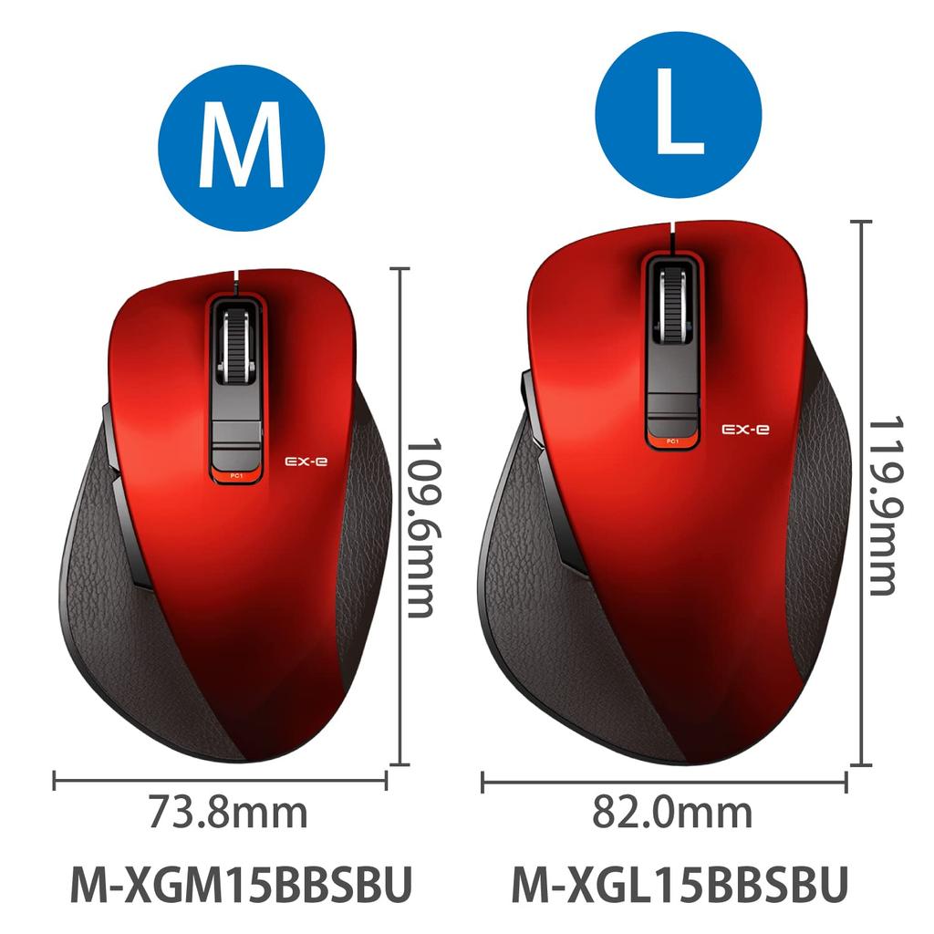 ELECOM Wireless Mouse Bluetooth Grip Quiet Design 5 Buttons M Size Red EX-G Multi-Pairing M-XGM15BBSRD