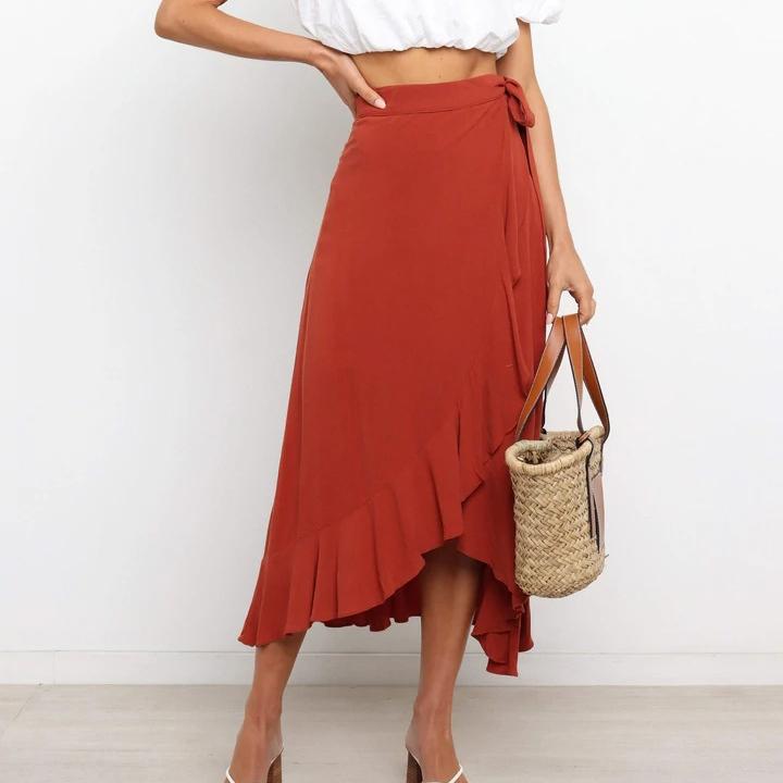 Summer One Piece Lace-Up Long Irregular Solid Color Halter Skirt