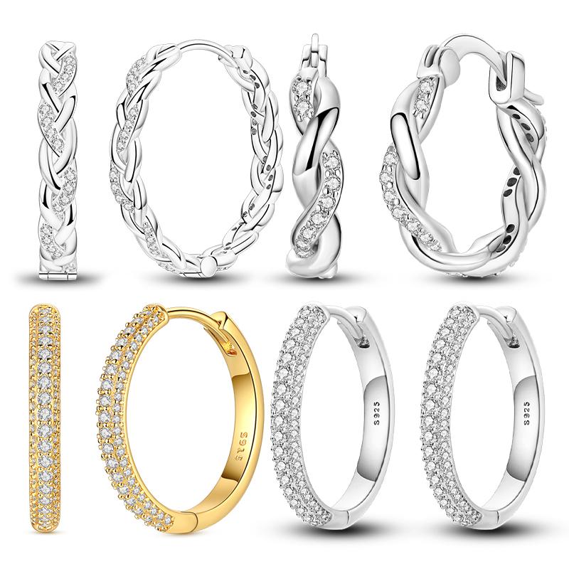 Hoop Earrings Original 925 Silver Sparkling Wrapped Woven Earrings for Woman High Quality Fashion Jewelry Accessories