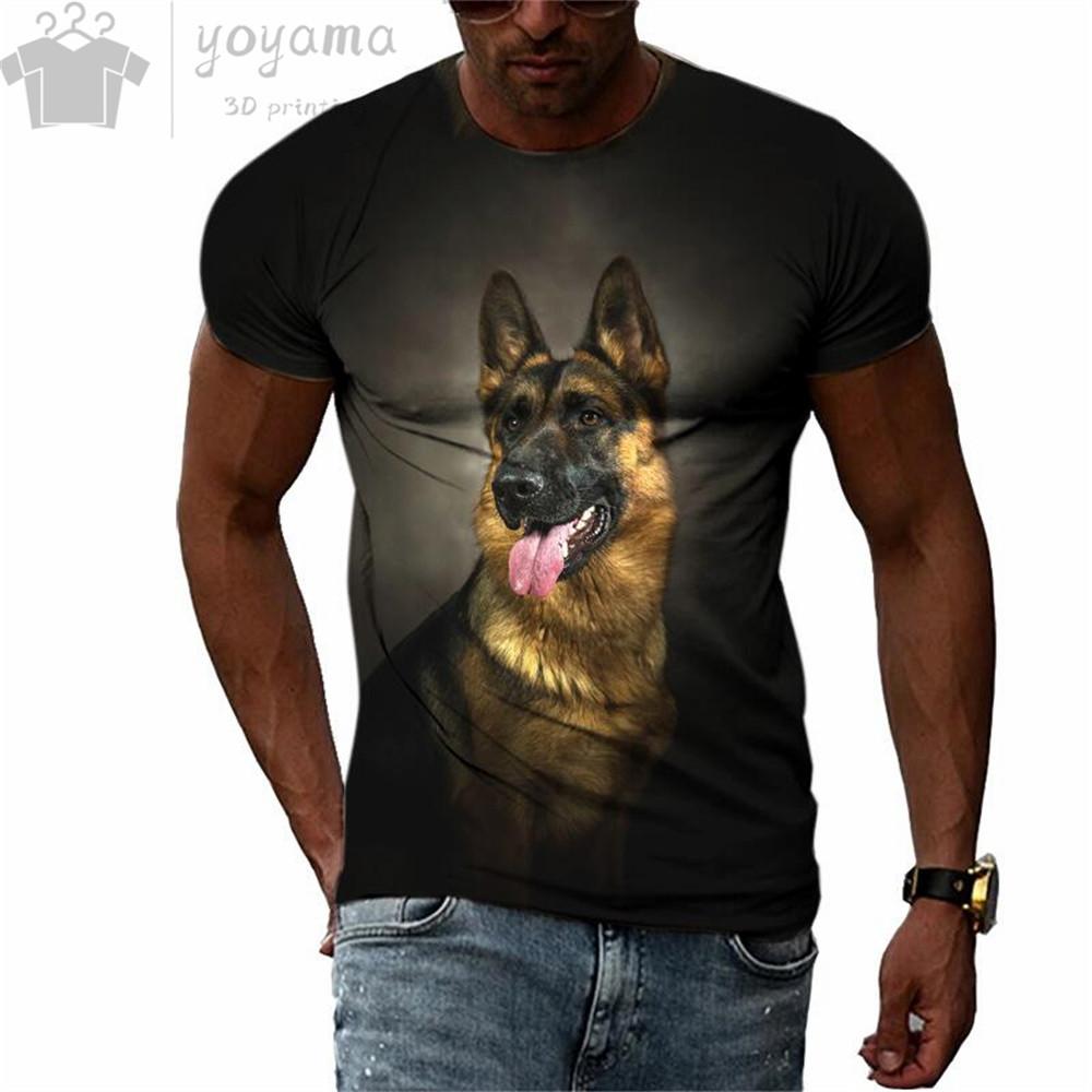 Мужская летняя футболка с милым 3D-рисунком немецкой овчарки, мужские летние футболки с коротким рукавом