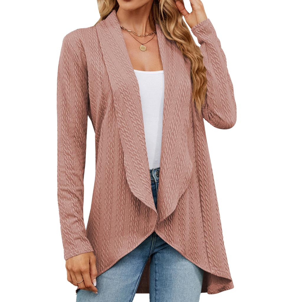 Осенне-зимний женский кардиган, однотонный кардиган с длинными рукавами, свободная вязаная куртка с верхом