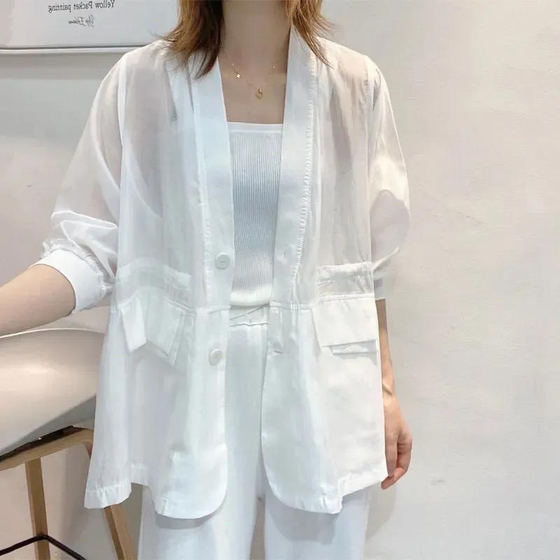 Women's Spring and Summer Solid Color Thin Blazer Temperament Cardigan Long-sleeved Commuter Tops