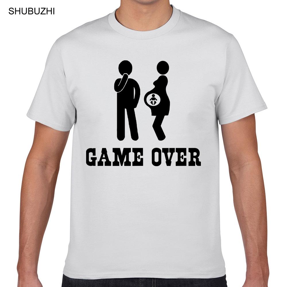Tops T Shirt Men pregnant game over Funny White Print Male Tshirt cotton tshirt men summer fashion tshirt euro size