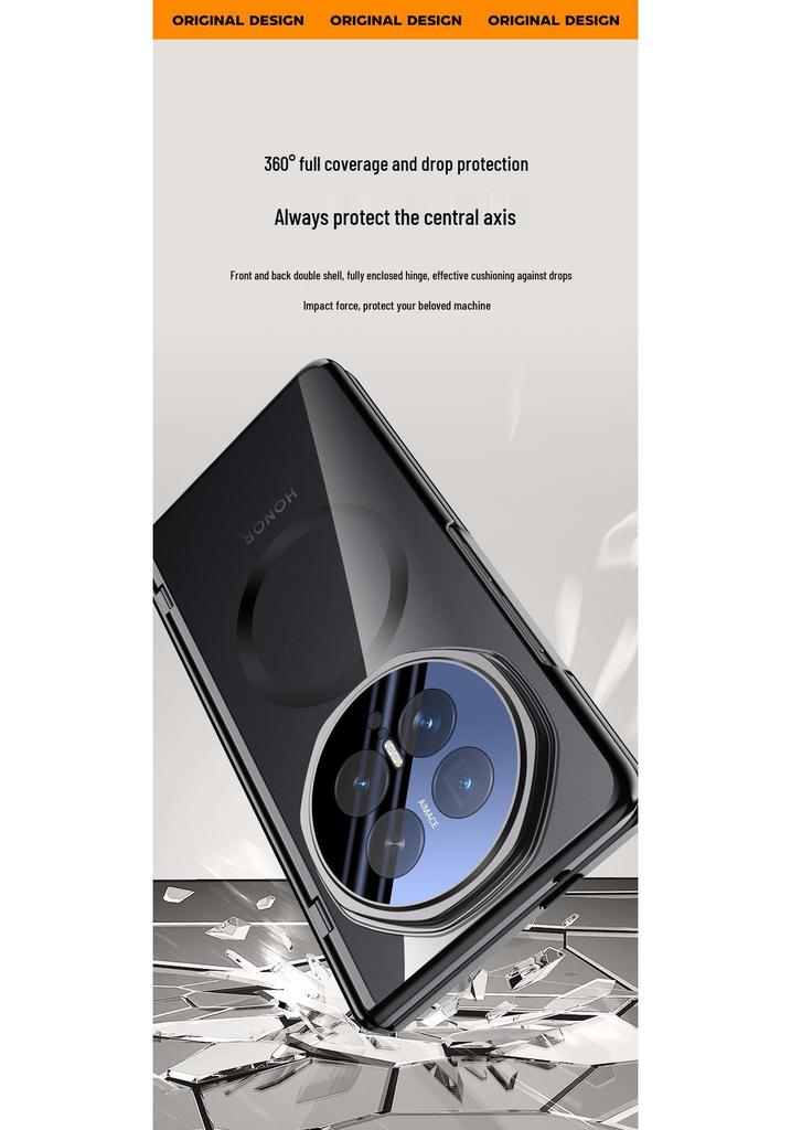 Прозрачный магнитный складной чехол для телефона Honor Magic V6 с держателем для объектива - Полная защита от падений для мужчин