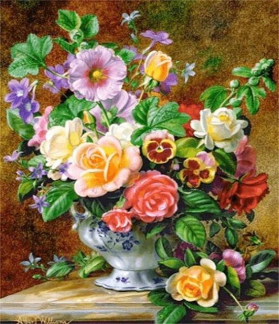 RUOPOTY DIY Frame Oil Painting By Numbers Daisy Flower Acrylic Home Decor On Canvas Wall Art Picture Rose For Living Room