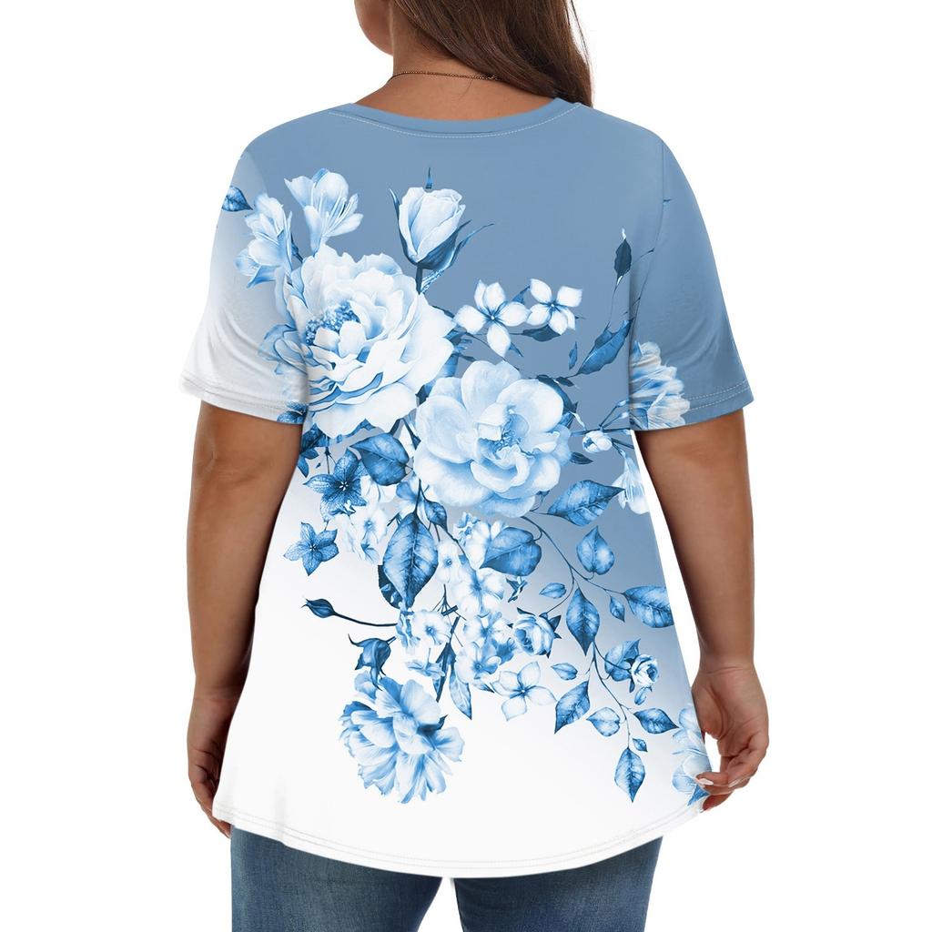 Womens Plus Size Tops Short Shirts V Neck Casual Clothing 3D Printed Tops T-Shirts