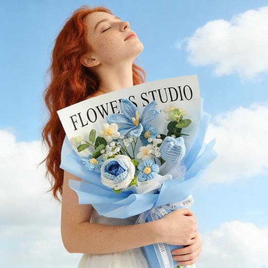 Искусственные Цветы Ручной Работы Крючком Букет Цветов Мягкая Хлопковая Пряжа Не Требует Ухода Гибкие Стебли Искусственное Цветочное Украшение