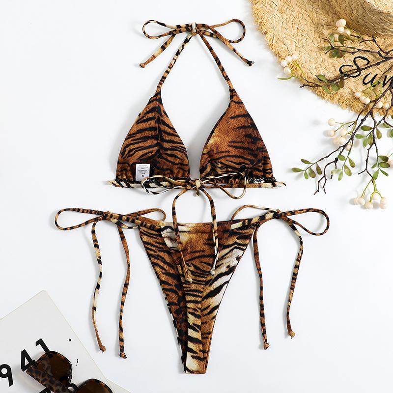 New Sexy Tiger Stripes String Micro Bikini Swimsuit Women Swimwear Female Beach Swim Wear Bathing Suit Bikini Set