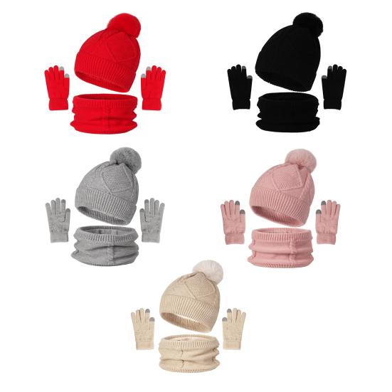 3Pcs/Set Women Hat Scarf Gloves Set Solid Color Design Twist Texture Thickened Warm Plush Lining Hat Scarf Gloves Winter Accessories