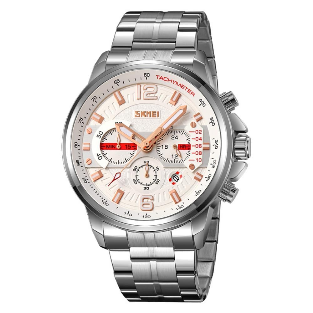 Мужские часы из нержавеющей стали с хронографом и календарем, светящиеся мужские часы, водонепроницаемые, с шестью штифтами, кварцевые наручные часы, мужские подарки