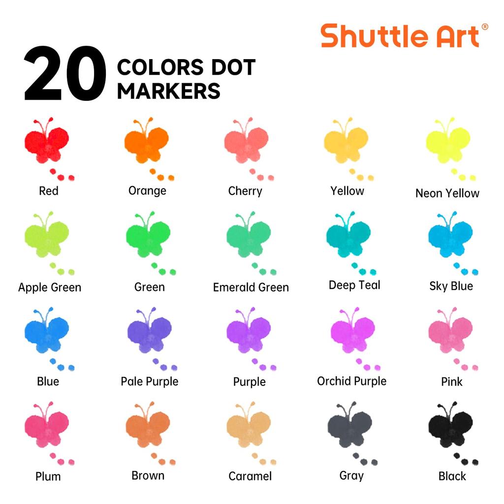 Маркер Shuttle Art Dot 20 цветных точек, смываемый, с простым в использовании рисунком, ручка для подарков на входе, цвета, на водной основе, 12 мл, детская ручка, вода,