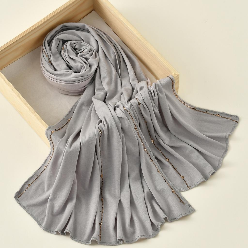 Мусульманский трикотажный хиджаб шарф с мерцающей отделкой из страз головной платок женский премиальный хлопковый трикотажный шаль роскошный дизайн тюрбан однотонные обертывания