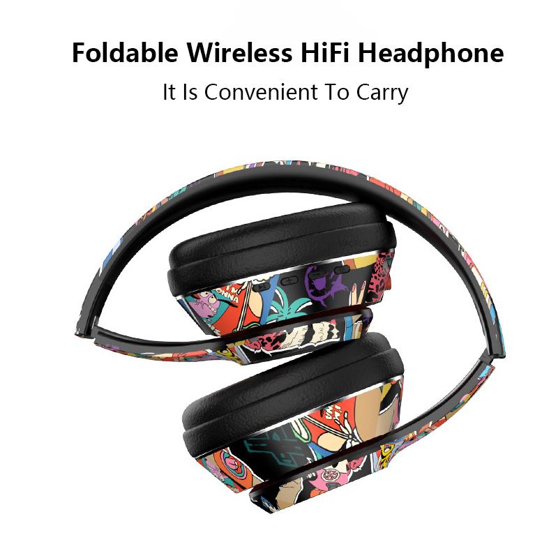 VAORLO Graffiti Glowing Headphone Ture Wireless Bluetooth 5.1 Super Bass HiFi Stereo IPX7 Waterproof Noise Reduction For Game