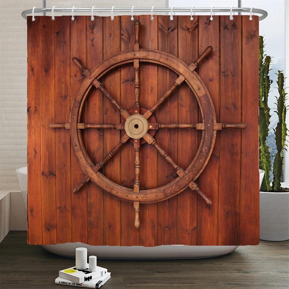 Деревенская шторка для душа Винтажные вертикальные деревянные доски Потертый деревенский дизайн из твердых пород дерева Тканевая шторка для ванной комнаты с крючками