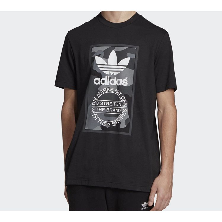 Adidas Оригинальная футболка с камуфляжным принтом в уличном стиле, мужские топы, черные ED6965