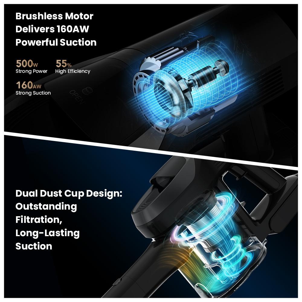 Беспроводной пылесос JIMMY JV9 Pro Aqua - Мощность всасывания 160 Вт, Время работы 45 мин, HEPA-фильтр, Влажная уборка, 4 режима, Светодиодный дисплей