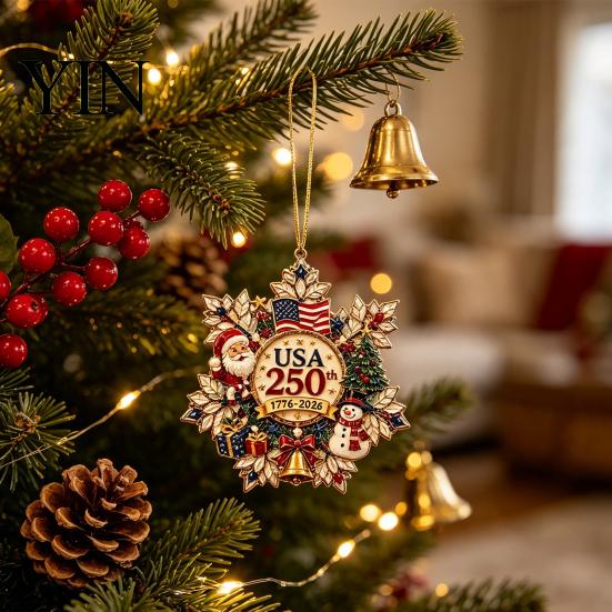 Seasonal Office Hotel Decorations Christmas Acrylic Hanging Ornament, Double Side Printed 250th Anniversary Pendant Indoor Outdoor Xmas Party Supplies