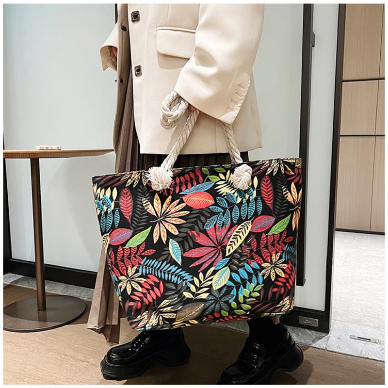 2025 Новая женская сумка на плечо в китайском этническом стиле, красочная сумка-тоут большой вместимости, модная холщовая женская сумка через плечо, сумки-багеты