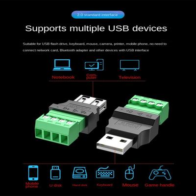 4-контактный USB-штекер USB 2.0 USB-разъем типа A 4-контактный USB-поворотный клеммный адаптер Разъем Гнездо 4-контактный винтовой клеммный штекер