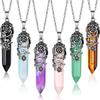 Fashion Natural Crystal Hexagonal Column Vintage Alloy Rose Pendant Amethyst Crystal Necklace