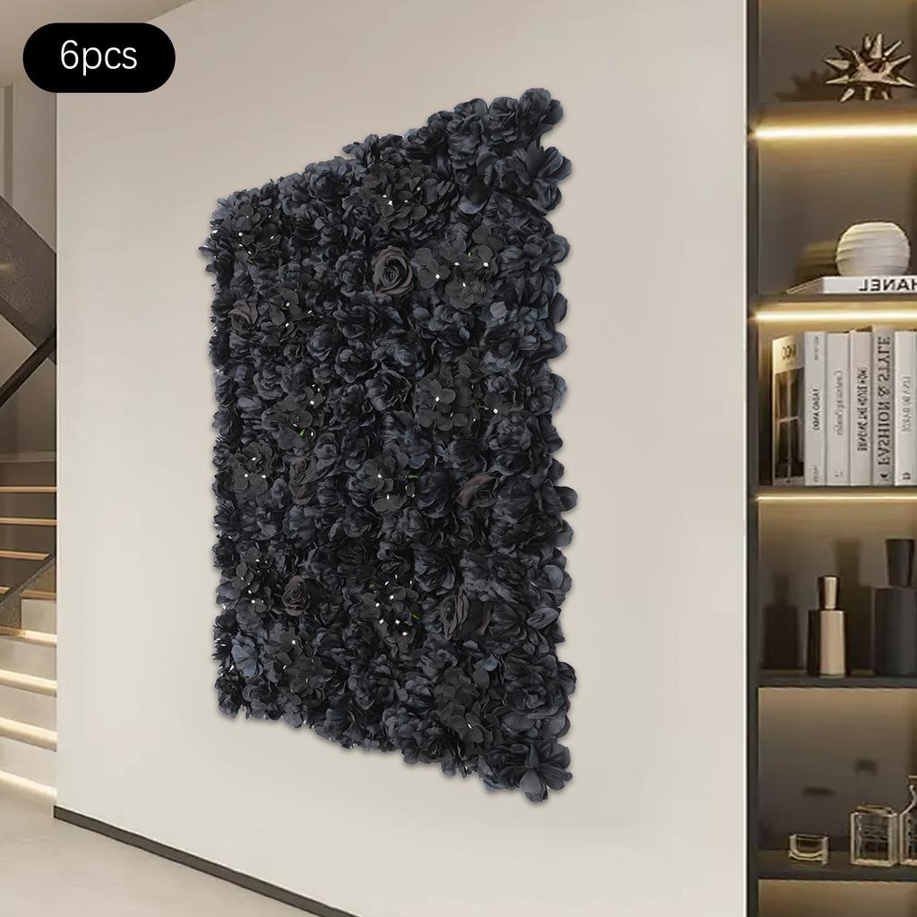 6 шт. Искусственная цветочная стеновая панель, 14,96x14,96 дюйма квадратный цветочный фон с гортензией, георгиной, розой, черный элегантный свадебный декор