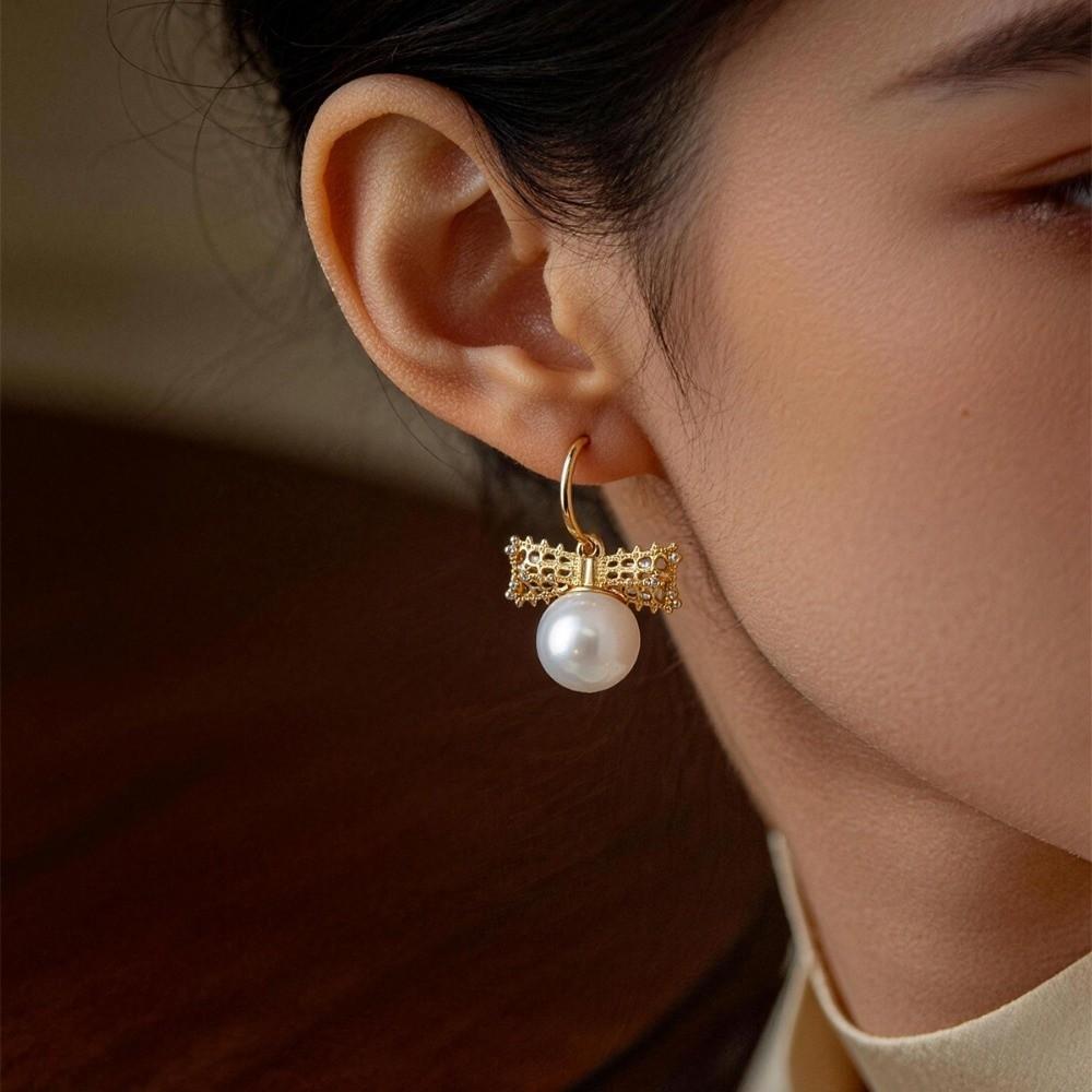 Shell Beads Bow Pearl Long Earrings Simulation Freshwater Pearl Ear Hook Drop Earrings Female