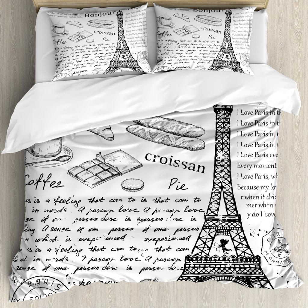 Vintage poster style Eiffel Tower quilt cover European and American bedding kit home textile