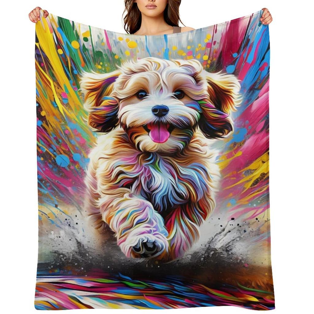 Cavapoo Dog Portrait Acrylic Art Print Pet Portrait Gifts for Dog Lovers Throw Blanket Loose Summer Decoratives Hair Blankets