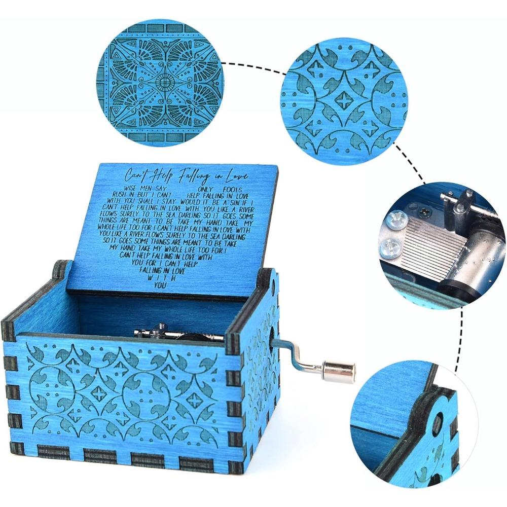 1PC Music Box, Antique Engraved Musical Boxes Case for Love One Wooden Music Box - Gifts for Lover, Boyfriend, Girlfriend, Husband, Wife (WOOD)