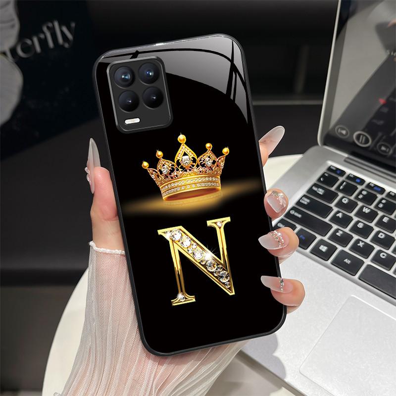 For Realme 8 Case Fashion Letters Hard Tempered Glass Back Cover For Realme 8 Pro 8i Realme8 4G RMX3085 Phone Case Luxury Coque