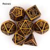 7 Pcs Copper Gear Wheel Metal Dice Hollow Metal Polyhedral Dice Set Suitable for Role-Playing RPG Board Game Card Game