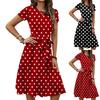 Women's Fashionable Retro Patterned Printing Color Blocked Belt Casual Dress