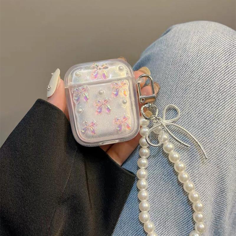 Свежий Воздух Чехол для Наушников Xiaoqing Подходит для Apple Airpods4 Жемчужная Цепочка Airpods3Pro Подвеска-Бантик.