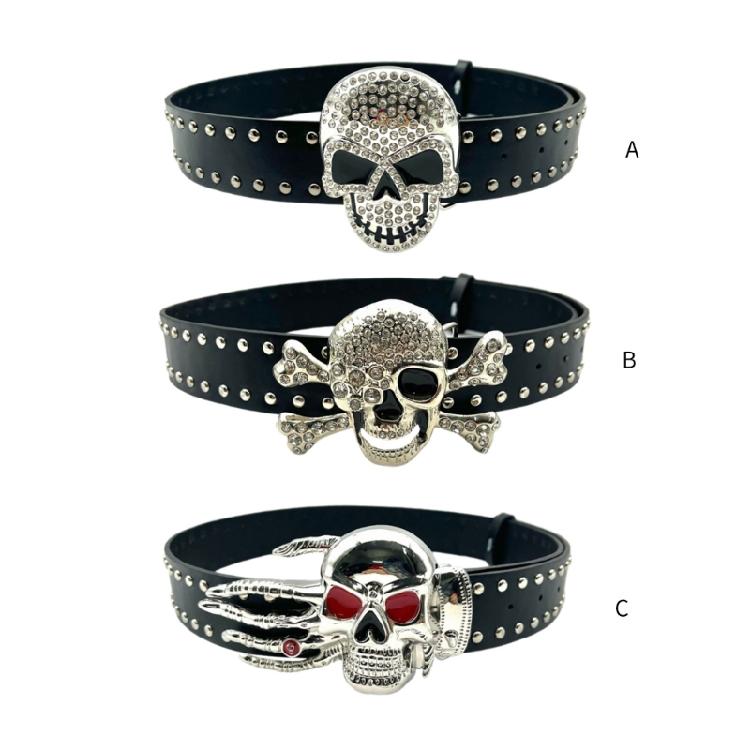 Девушка Блестящий Пояс Уличный Танец Джинсовый Пояс Декоративный Пояс с Черепом с Шипами
