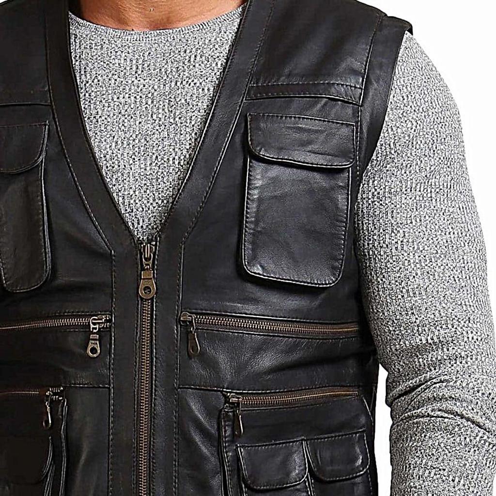 NOORA Men's Real Lambskin Leather ,Clothing, Bike Lovers Vest, Gift for Men's, Gift for Him, Hunt Style,Moto Vest