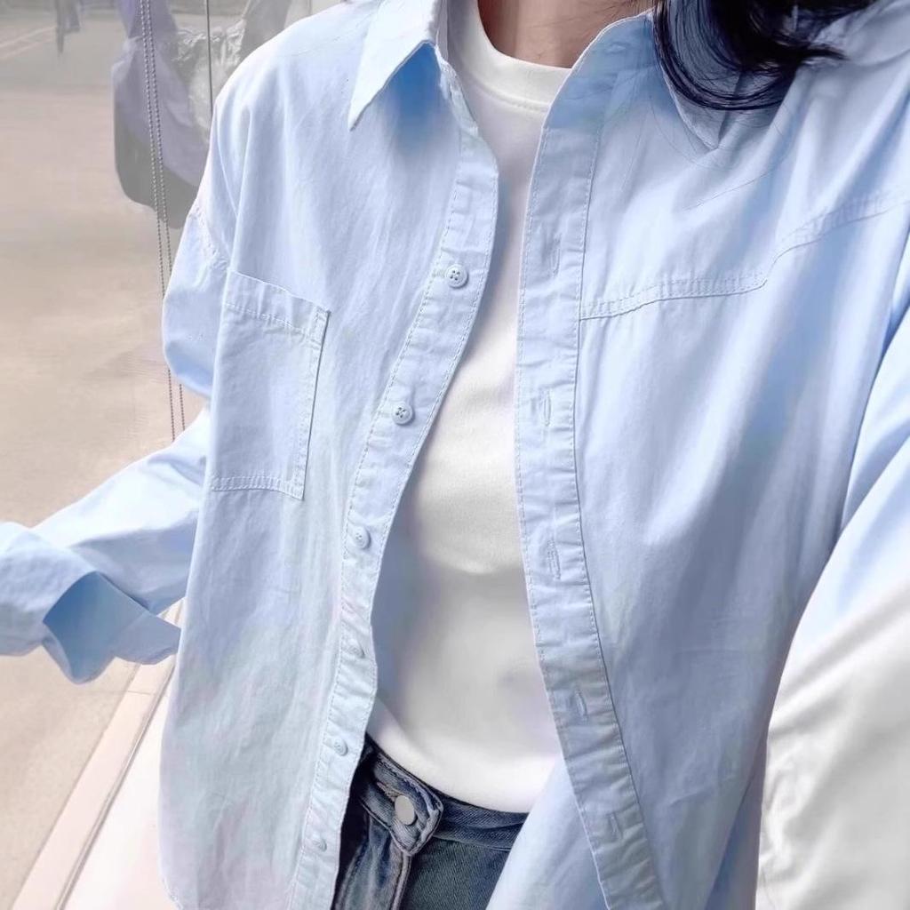 Женская блузка ретро-стиля синего цвета с длинным рукавом для весны и осени, размер petite