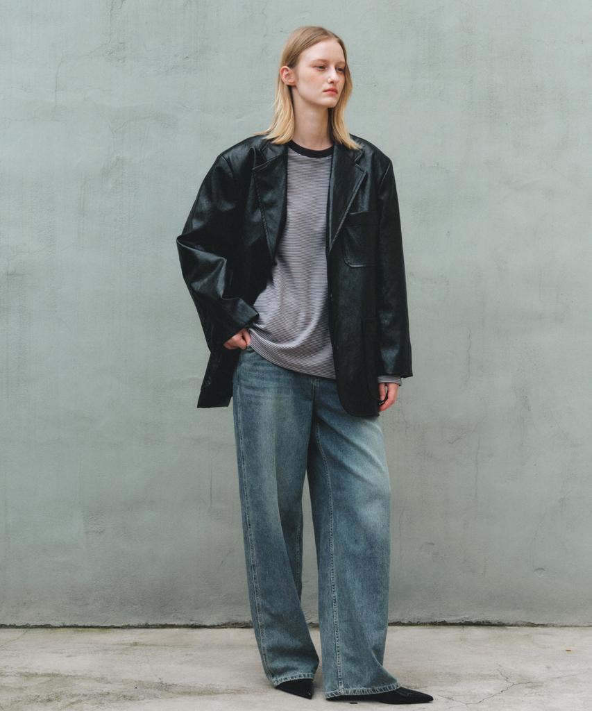 Aente Over Leather Jacket - Black