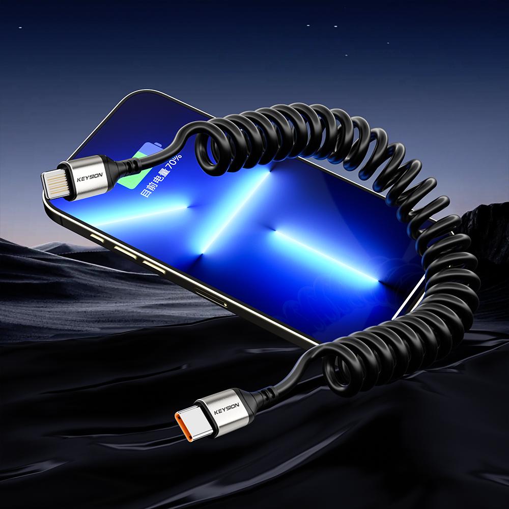 KEYSION PD 27W автомобильный пружинный кабель передачи данных USB Type C To L провод для быстрой зарядки iPhone 14 11 12 13 Pro Max X XR XS 8 7 SE 2 IOS iPad